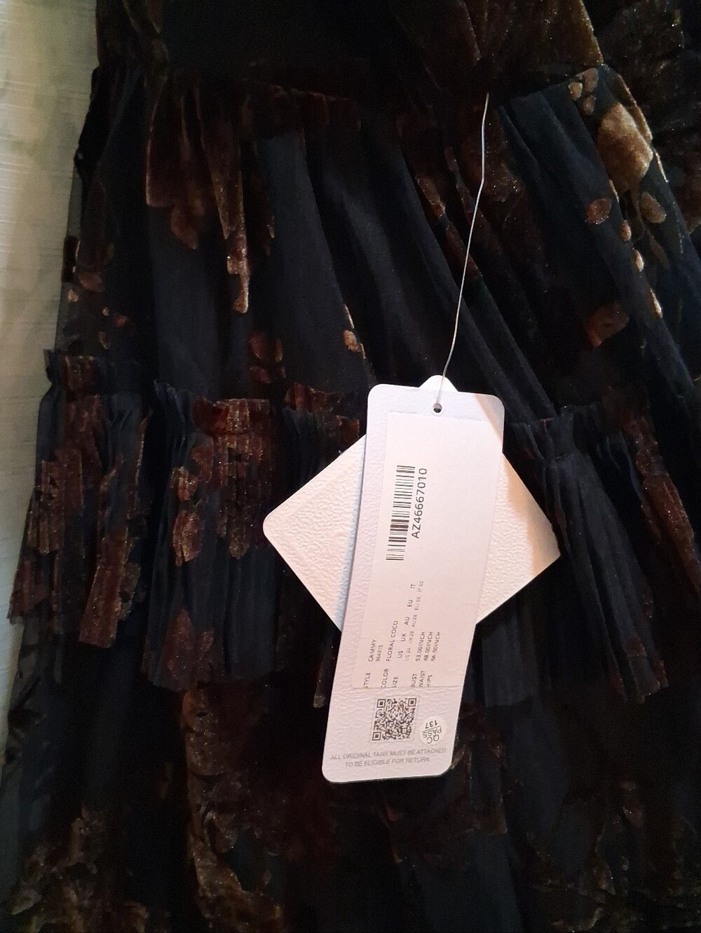 NWT Azazie Cammy Ruffle Layered Floral Maxi Gown Coco Brown Womens Plus Size 24 - Picture 9 of 10